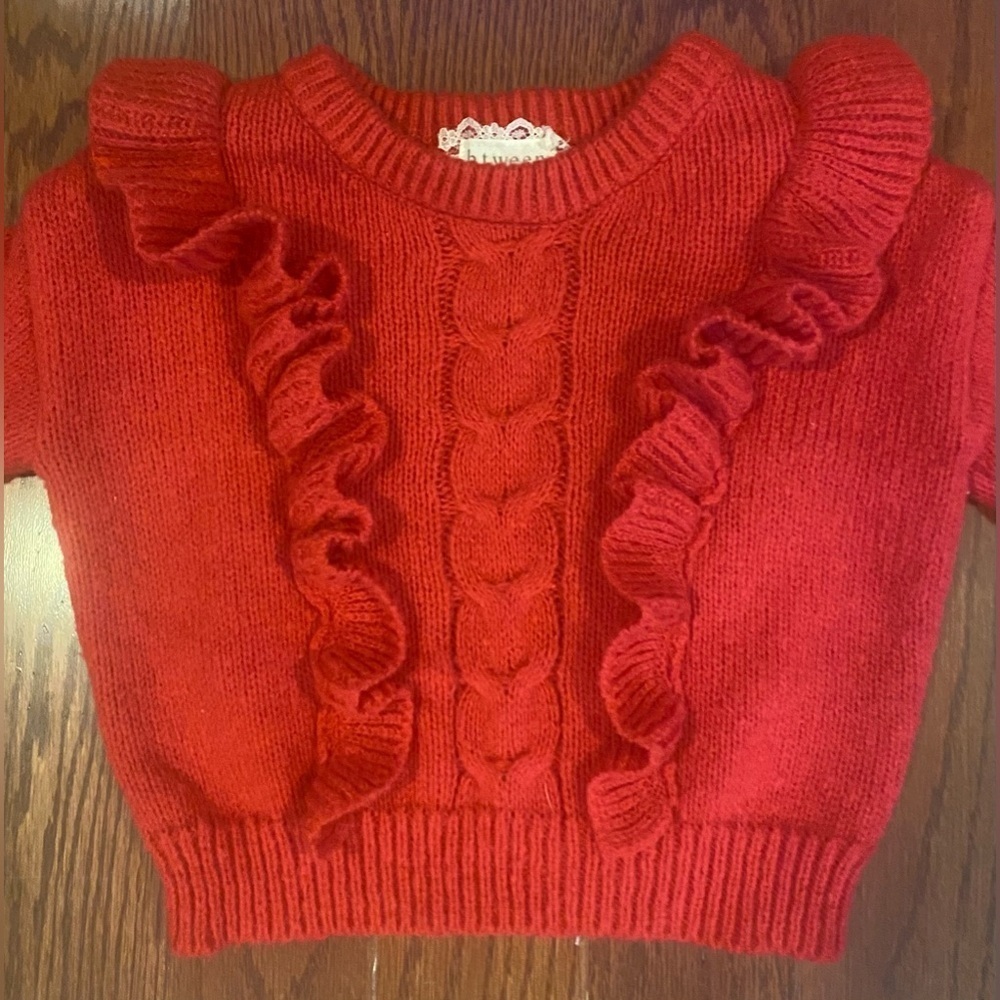 btween Sweater Size 4T Red Ruffled Front And Shoulder - Picture 2 of 5